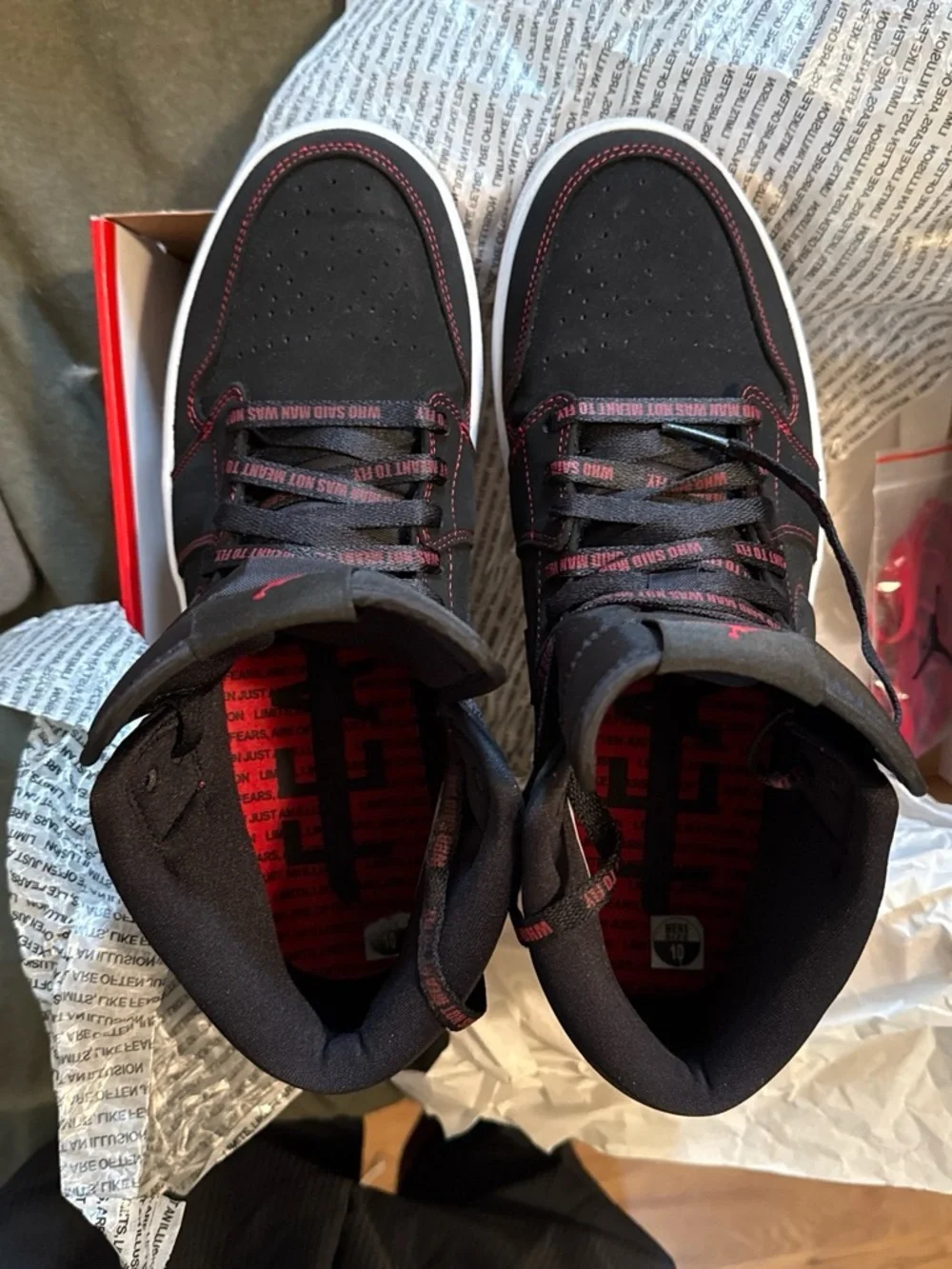 Jordan Black and Red Mid-Top Sneakers fearless edition